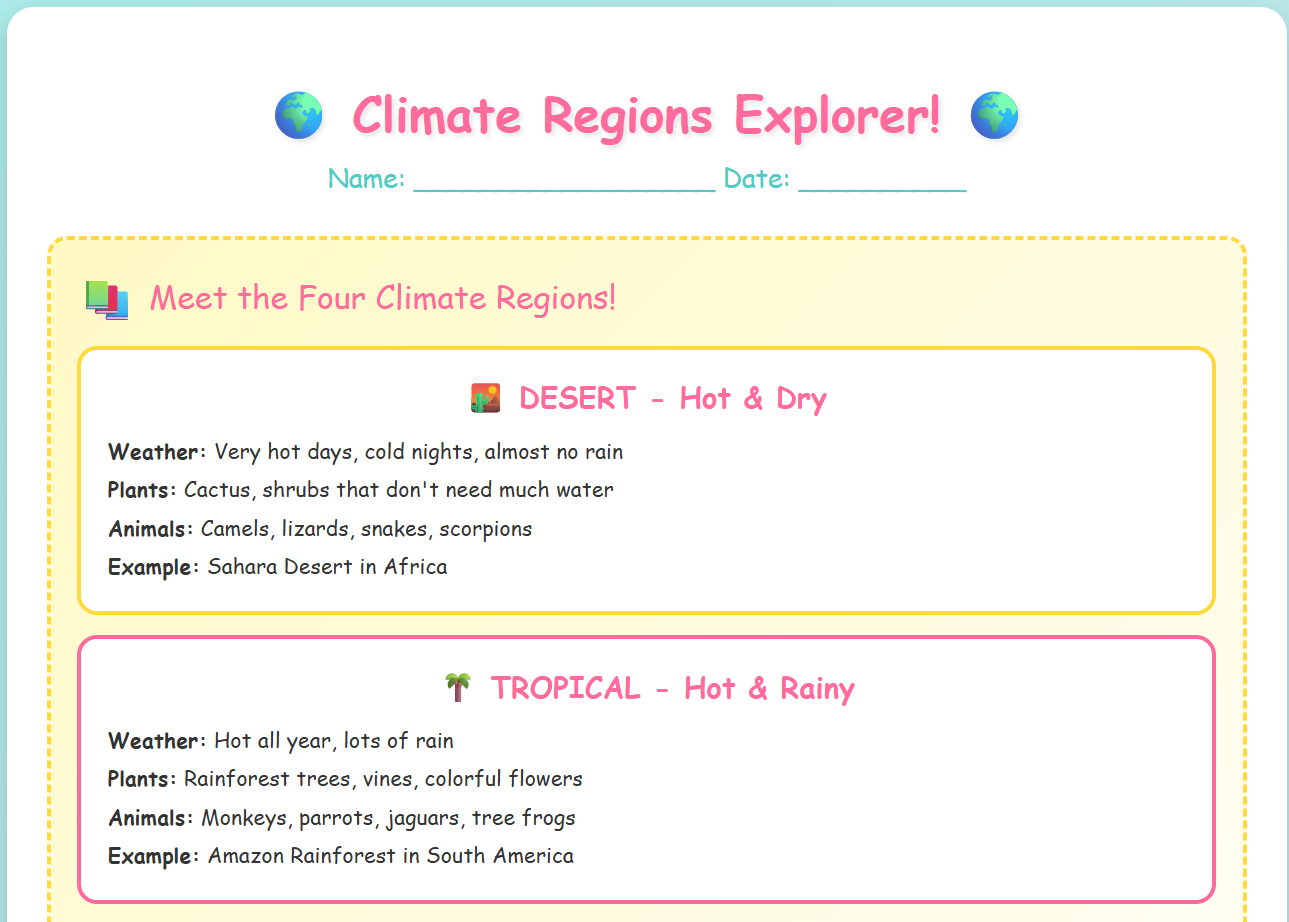 Climate Regions worksheet